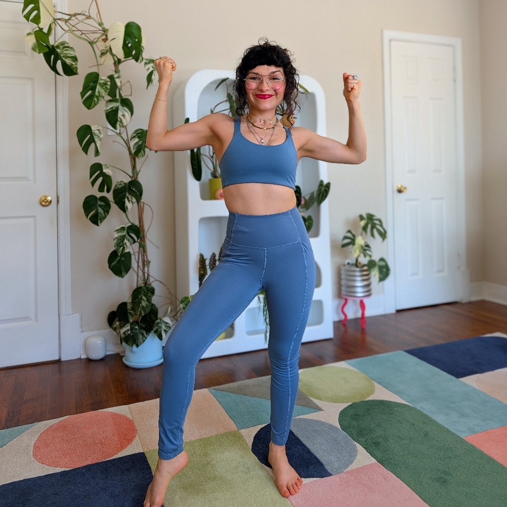 girlfriend collective Dusty Blue High-Waist Leggings & Sports Bra Set